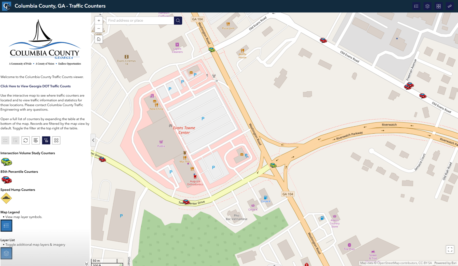 Image capture of the Traffic Counts application